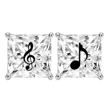 Lab Grown Diamond Princess Earrings With Music Notes Laser Engraved On The Diamond 14K Gold