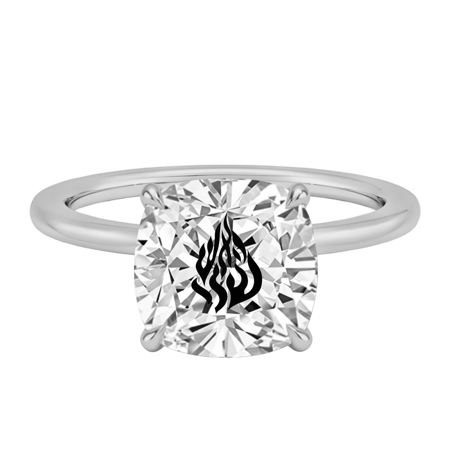 טבעת יהלום מעבדה קושן חריטה האש שלי - זהב 14 קראט צהוב/לבן/רוז גולד