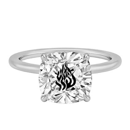 טבעת יהלום מעבדה קושן חריטה האש שלי - זהב 14 קראט צהוב/לבן/רוז גולד