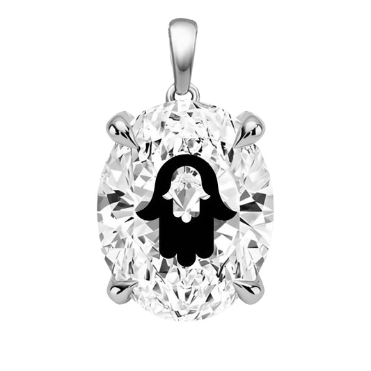 תליון אבן מוסונייט אובל עם חריטת לייזר חמסה בחמסה - כסף 925