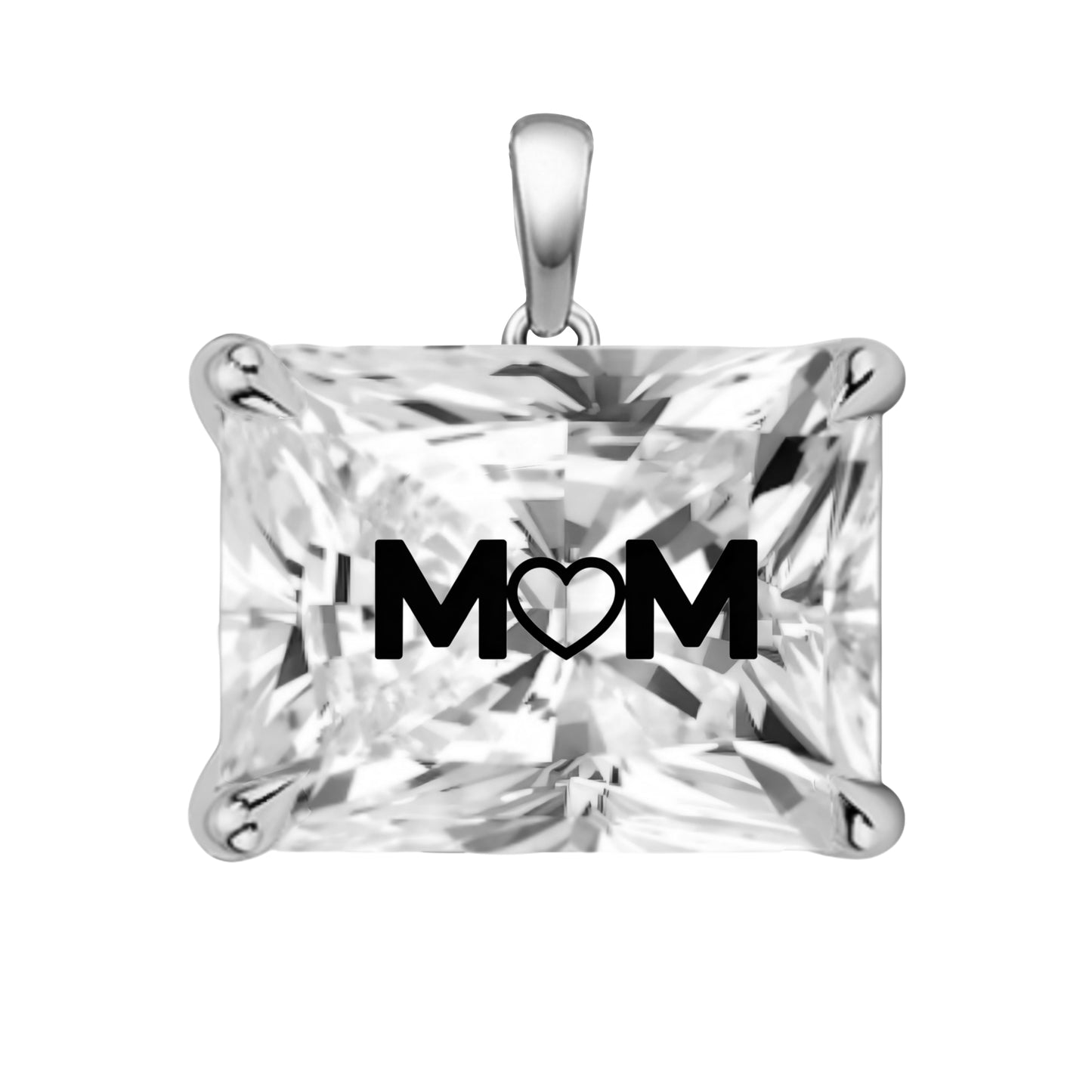 תליון אבן מוסונייט רדיאן עם חריטת לייזר MOM - זהב 14 קראט צהוב/לבן/רוז גולד