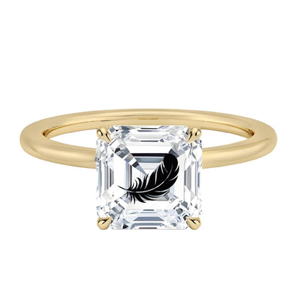 טבעת אבן מוסונייט אשר עם חריטת לייזר נוצה - זהב 14 קראט צהוב/לבן/רוז גולד