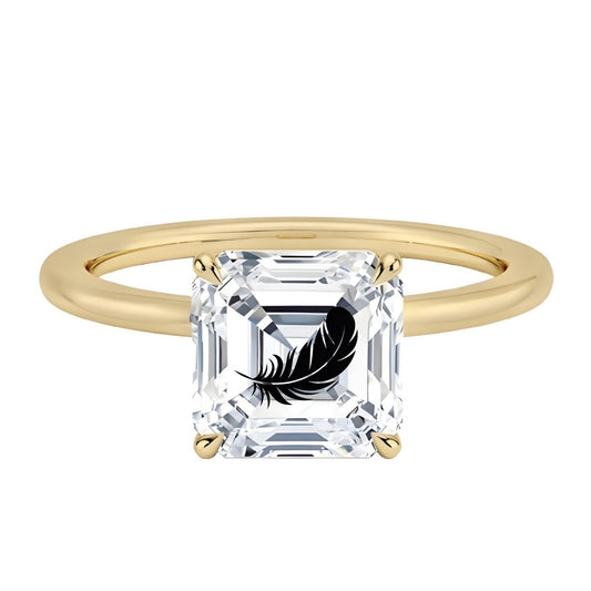 טבעת אבן מוסונייט אשר עם חריטת לייזר נוצה - זהב 14 קראט צהוב/לבן/רוז גולד