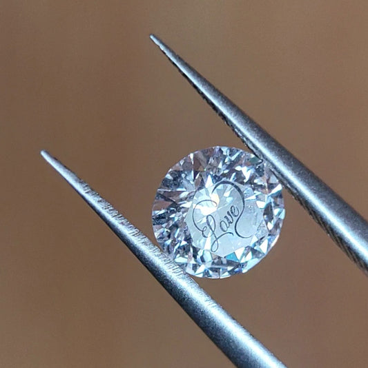 Laser Engrave On Center Of Moissanite Round Love Engraved On Moissanite