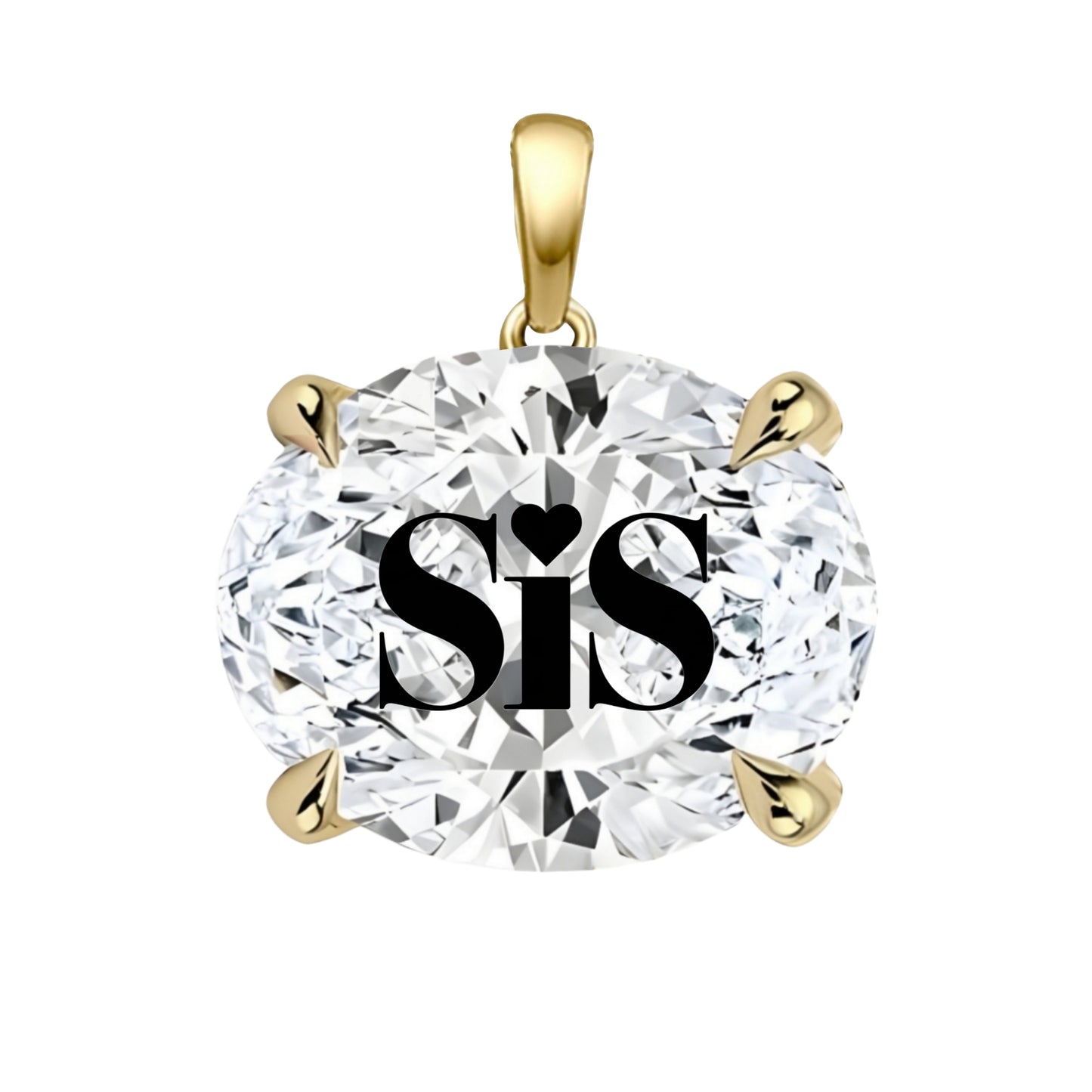 תליון יהלום מעבדה אובל עם חריטת לייזר SIS - זהב 14 קראט צהוב/לבן/רוז גולד