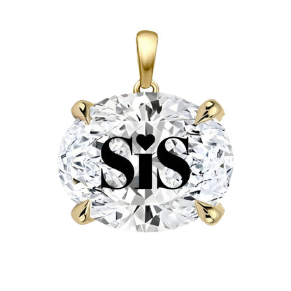 תליון יהלום מעבדה אובל עם חריטת לייזר SIS - זהב 14 קראט צהוב/לבן/רוז גולד