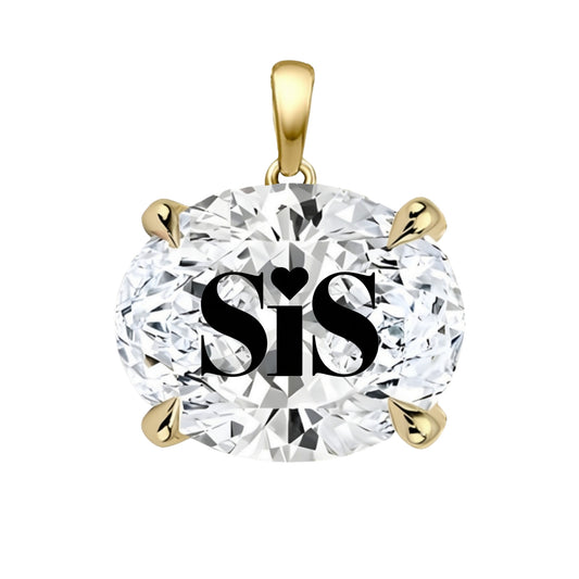 תליון יהלום מעבדה אובל עם חריטת לייזר SIS - זהב 14 קראט צהוב/לבן/רוז גולד