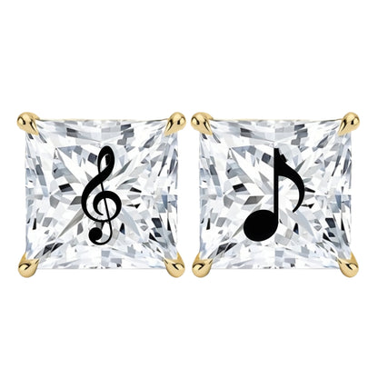 Lab Grown Diamond Princess Earrings With Music Notes Laser Engraved On The Diamond 14K Gold
