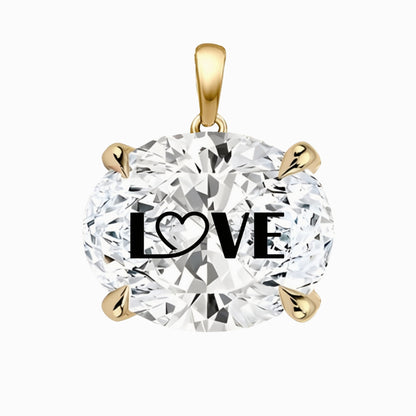 תליון יהלום מעבדה אובל עם חריטת לייזר LOVE - זהב 14 קראט צהוב/לבן/רוז גולד
