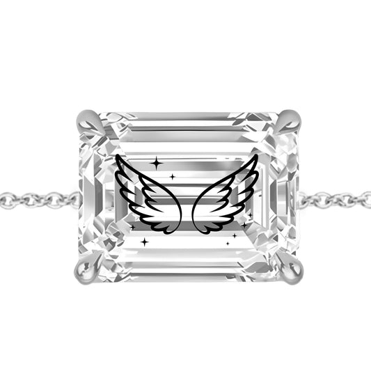 צמיד אבן מוסונייט אמרלד מרחף חריטה כנפי מלאך כוכבים - כסף 925