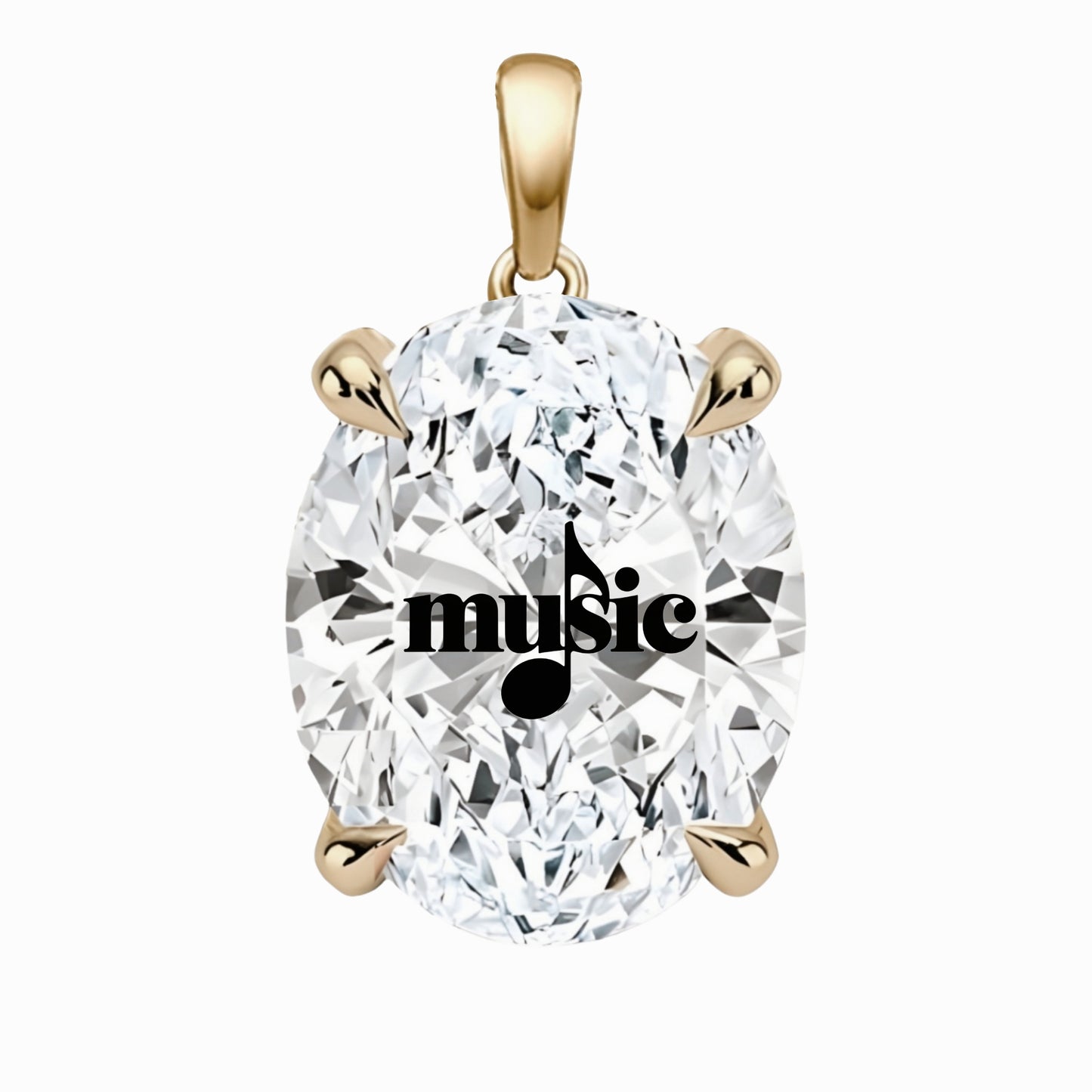 תליון אבן מוסונייט אובל עם חריטת לייזר music - זהב 14 קראט צהוב/לבן/רוז גולד