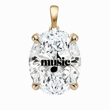 תליון אבן מוסונייט אובל עם חריטת לייזר music - זהב 14 קראט צהוב/לבן/רוז גולד