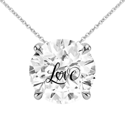 שרשרת אבן מוסונייט עגול מרחף עם חריטת לייזר Love - כסף 925 - מתנה לאישה