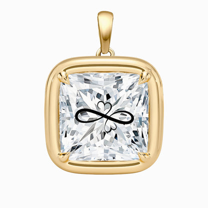 Laser Engrave On Lab Grown Diamond Princess Bezel Prongs Pendant Infinity Love Engraved 14K Gold