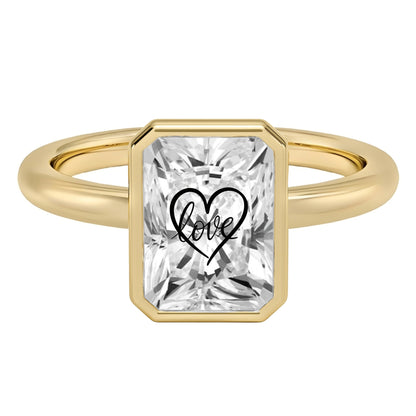 טבעת חותם יהלום מעבדה רדיאן עם חריטת לייזר לב Love - שיבוץ בזל זהב 14 קראט לבן/צהוב/רוז גולד