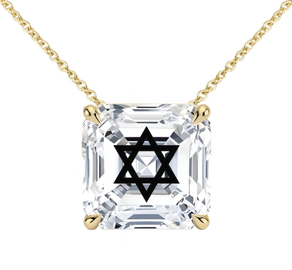 שרשרת זהב מוסונייט אשר מרחף חריטה מגן דוד