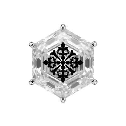 עגיל יהלום מעבדה משושה Hexagonal עם חריטת לייזר מנדלה גיאומטרית – זהב 14 קראט צהוב/לבן/רוז גולד – עגיל ייחודי