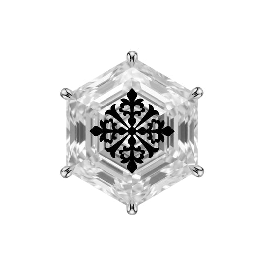 עגיל אבן מוסונייט משושה Hexagonal עם חריטת לייזר מנדלה גיאומטרית – כסף 925