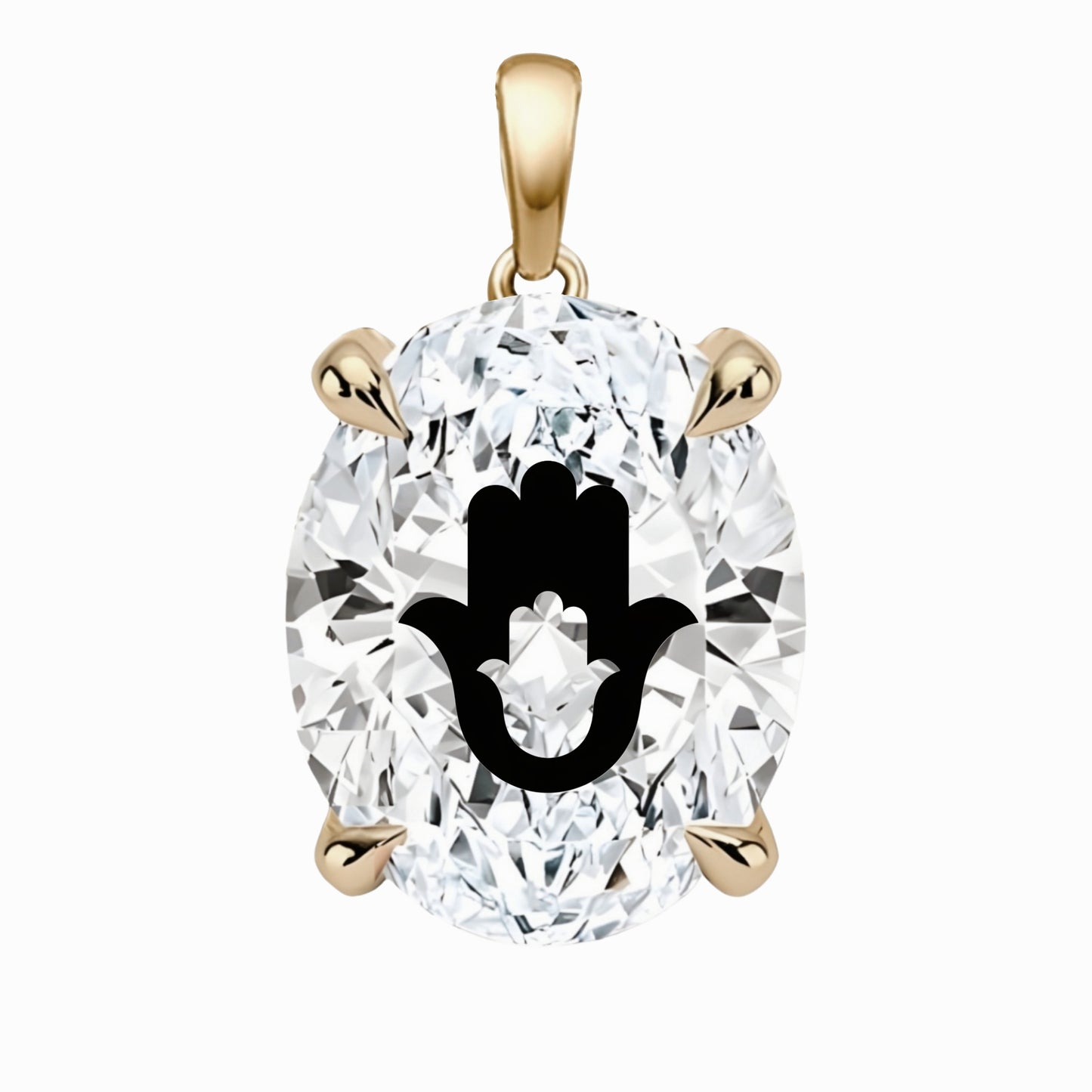 תליון יהלום מעבדה אובל עם חריטת לייזר חמסה בחמסה - זהב 14 קראט צהוב/לבן/רוז גולד