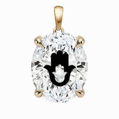 תליון יהלום מעבדה אובל עם חריטת לייזר חמסה בחמסה - זהב 14 קראט צהוב/לבן/רוז גולד