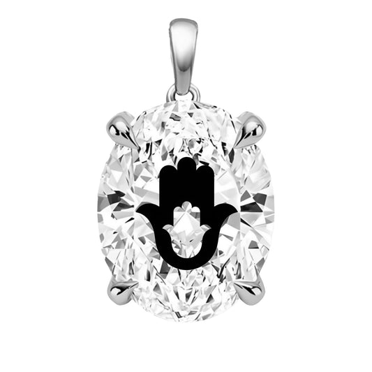 תליון אבן מוסונייט אובל עם חריטת לייזר חמסה בחמסה - כסף 925