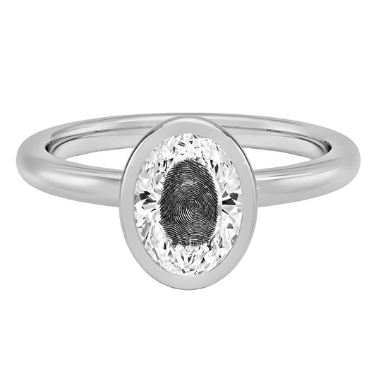 Laser Engrave Onto A Center Of Moissanite Oval Bezel Signet Ring Fingerprint Engraved 925 Silver