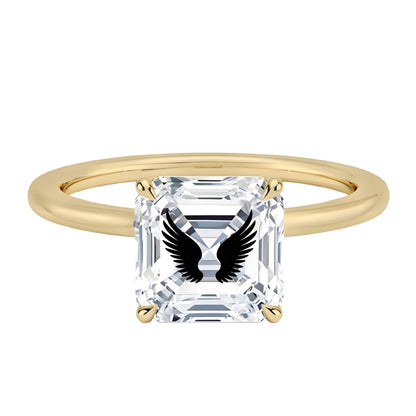 טבעת אבן מוסונייט אשר עם חריטת לייזר כנפיים - זהב 14 קראט צהוב/לבן/רוז גולד