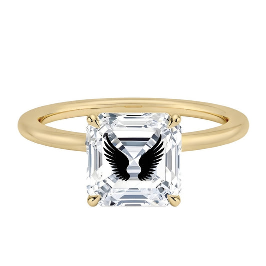 טבעת אבן מוסונייט אשר עם חריטת לייזר כנפיים - זהב 14 קראט צהוב/לבן/רוז גולד