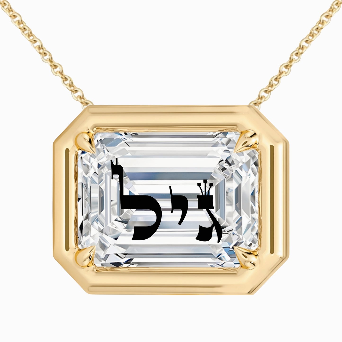 Laser Engrave On Lab Grown Diamond Emerald Bezel Prongs Pendant Custom Name Biblical Letters Engraved Necklace 14K Gold