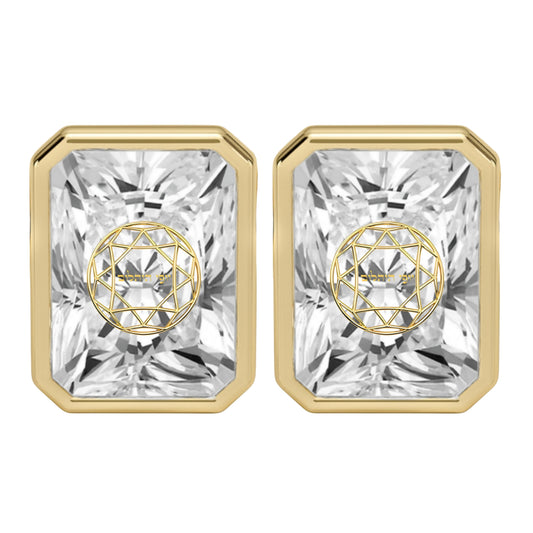 זוג עגילי יהלום מעבדה רדיאן חריטה בעיצוב אישי - שיבוץ בזל זהב 14 קראט צהוב/לבן/רוז גולד