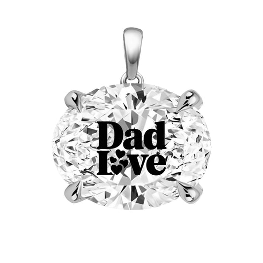 תליון אבן מוסונייט אובל עם חריטת לייזר DAD LOVE - כסף 925