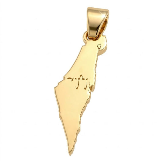 ISRAEL Map With חי Chai Word In Hebrew Letters 3D Custom Design Pendant 14K Yellow/White/Rose Gold