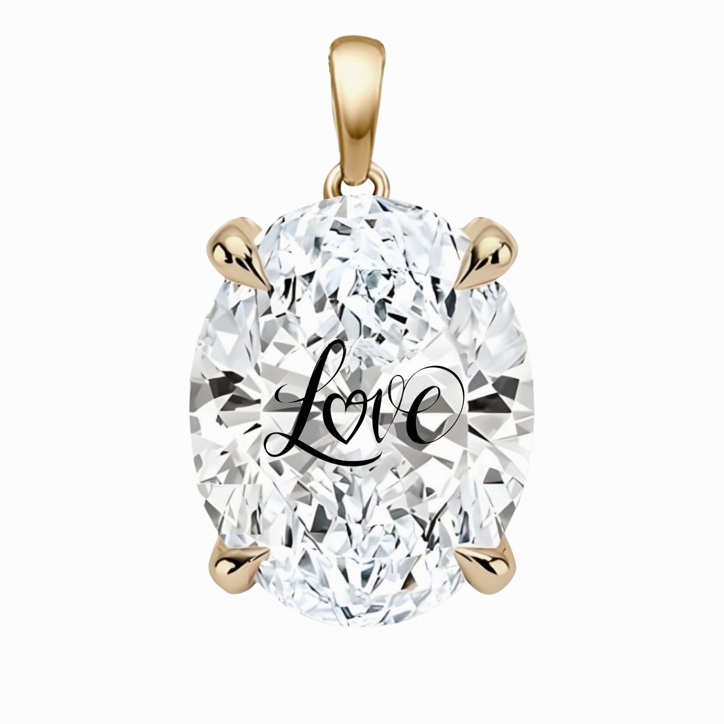 Lab Grown Diamond Oval Pendant With Love Laser Engraved On The Diamond 14K Gold