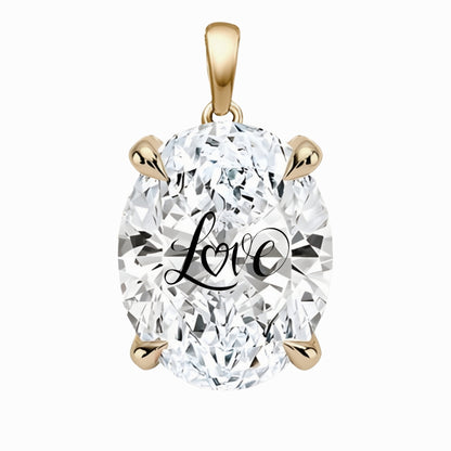 Lab Grown Diamond Oval Pendant With Love Laser Engraved On The Diamond 14K Gold