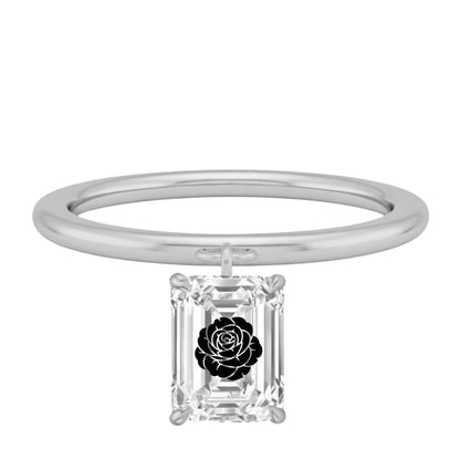 Laser Engrave Lab Grown Diamond Emerald Floating Pendant Rose Flower Engraved 14K Yellow/White/Rose Gold