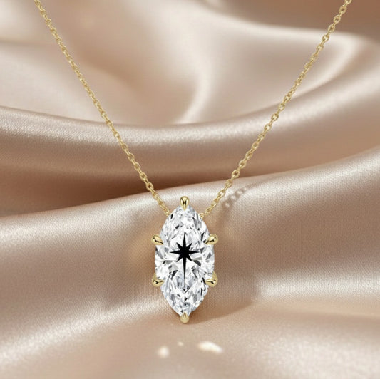 Lab Grown Diamond Marquise Necklace With North Star Laser Engraved On The Diamond 14K Gold