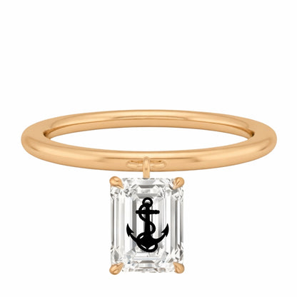 Laser Engrave Lab Grown Diamond Emerald Floating Pendant Anchor Engraved 14K Yellow/White/Rose Gold