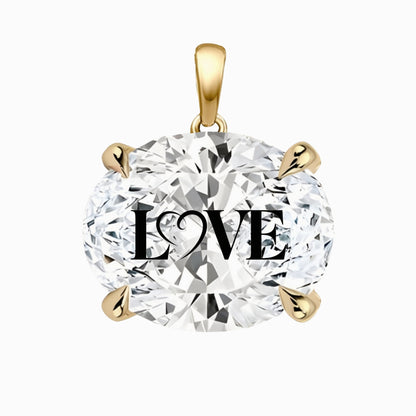 תליון יהלום מעבדה אובל עם חריטת לייזר LOVE - זהב 14 קראט צהוב/לבן/רוז גולד