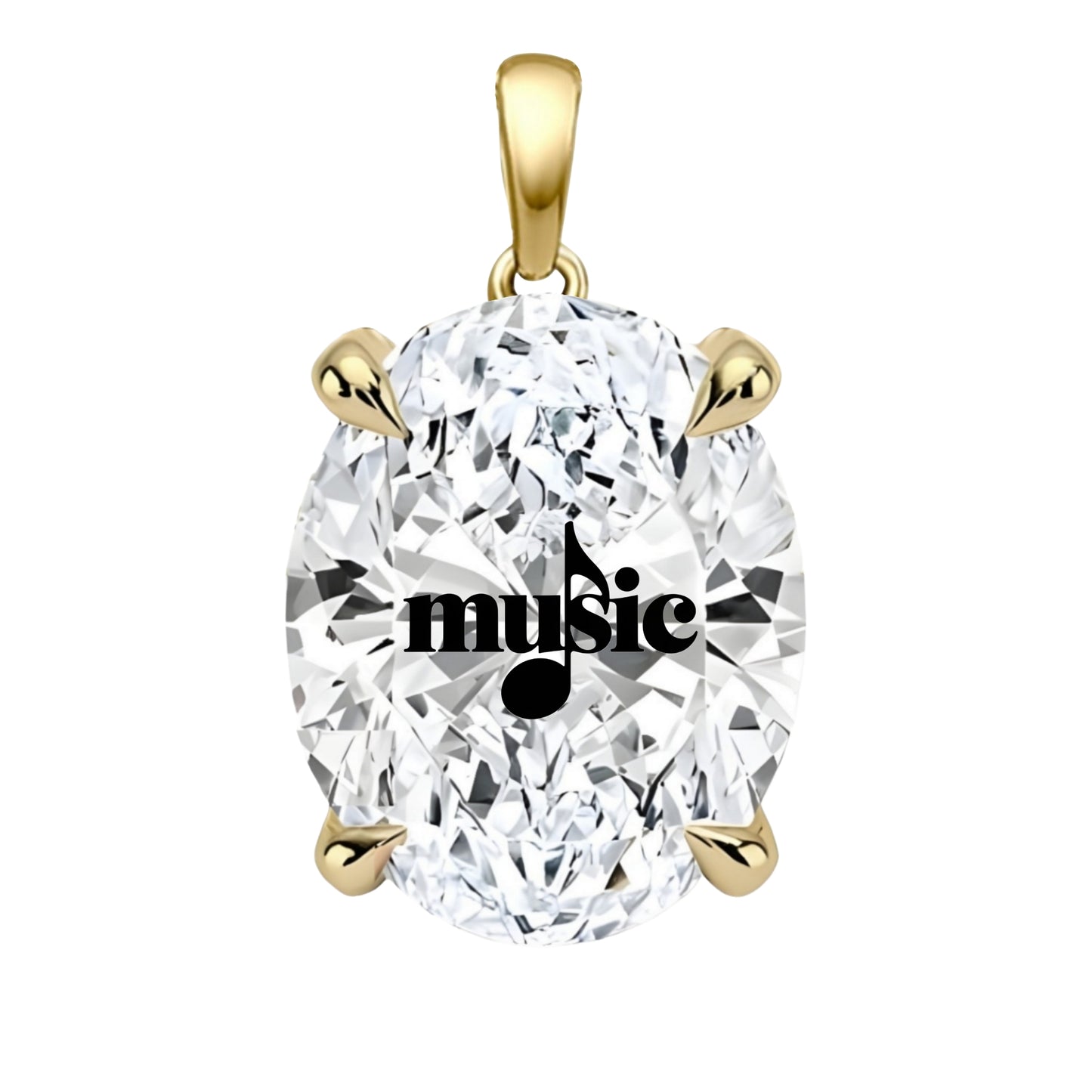 תליון אבן מוסונייט אובל עם חריטת לייזר music - זהב 14 קראט צהוב/לבן/רוז גולד