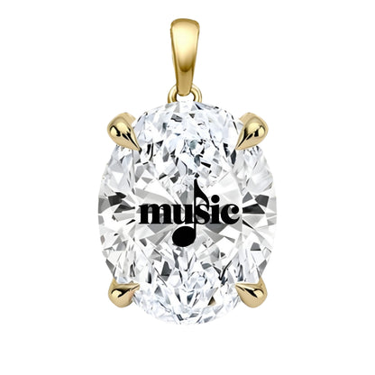 תליון אבן מוסונייט אובל עם חריטת לייזר music - זהב 14 קראט צהוב/לבן/רוז גולד