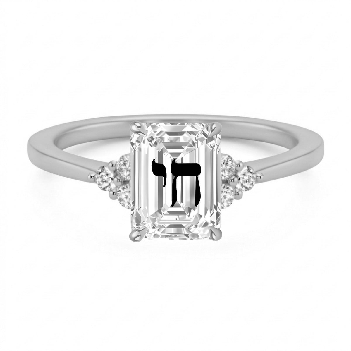 טבעת אבן מוסונייט אמרלד חריטה חי עם אבנים בצדדים - זהב 14 קראט צהוב/לבן/רוז גולד