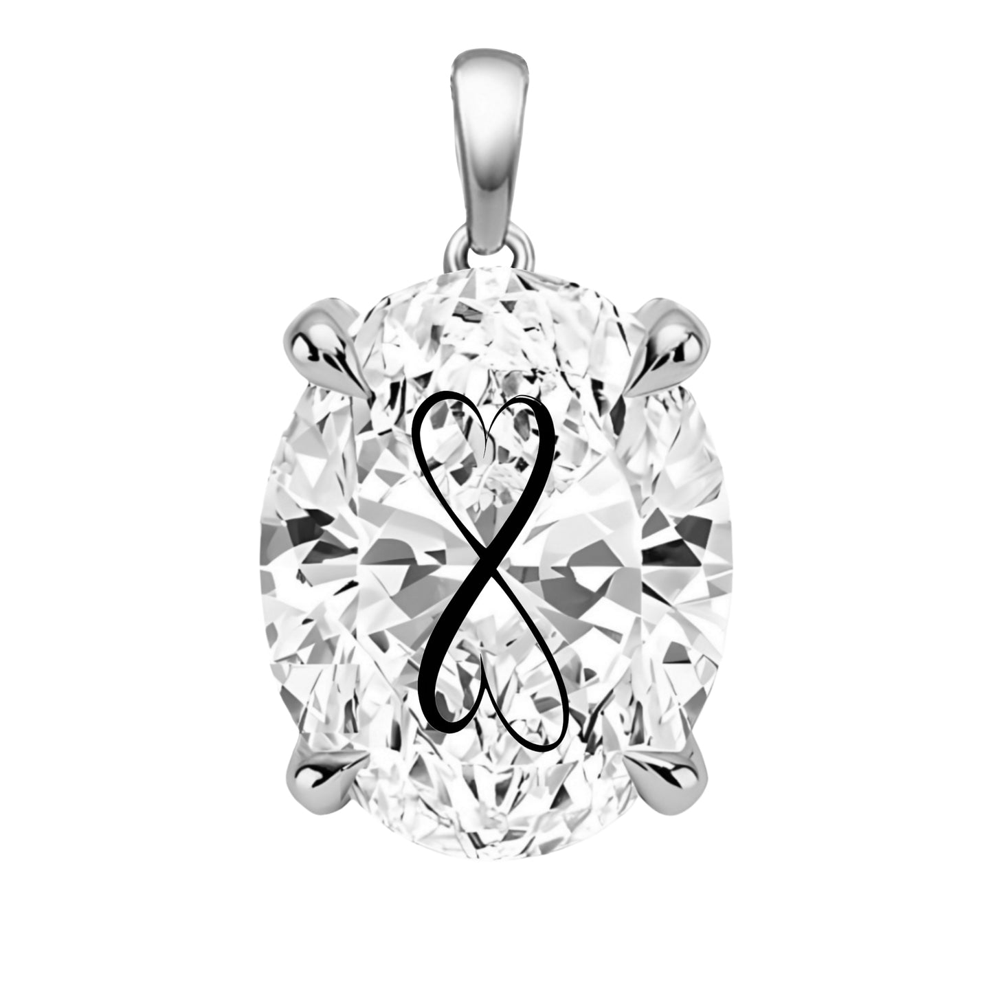 Lab Grown Diamond Oval Pendant With Infinity Heart Laser Engraved On The Diamond 14K Gold