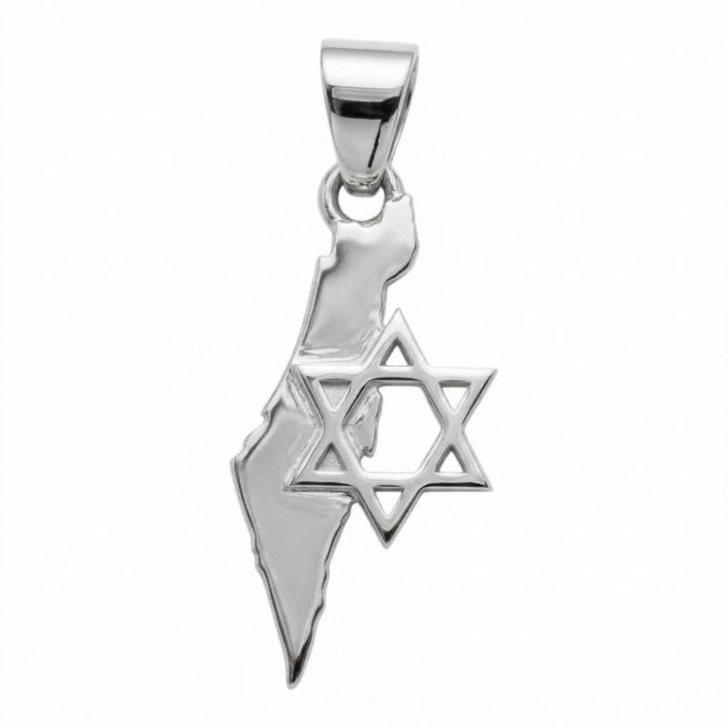 תליון מפת ארץ ישראל בשילוב חצי מגן דוד קטן זהב 14 קראט צהוב/לבן/רוז גולד - עיצוב מיוחד
