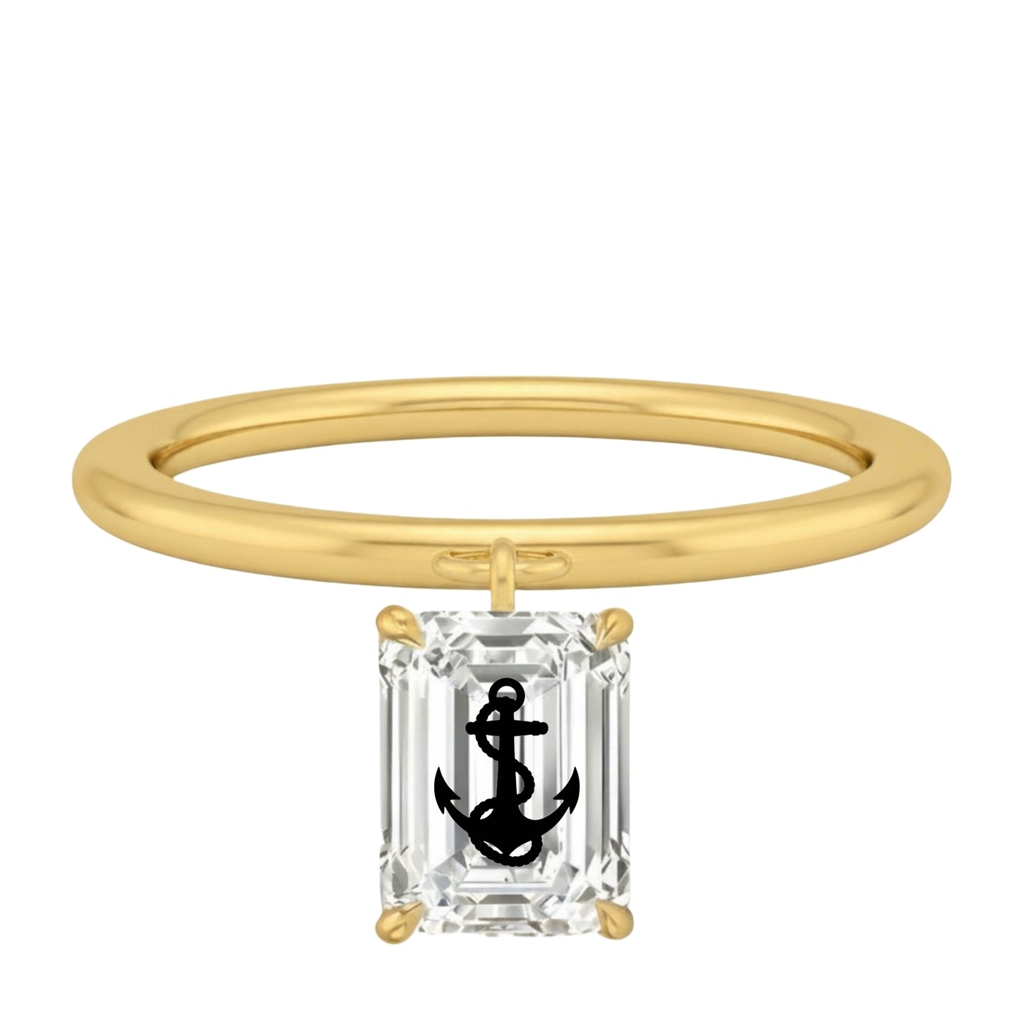 Laser Engrave Lab Grown Diamond Emerald Floating Pendant Anchor Engraved 14K Yellow/White/Rose Gold