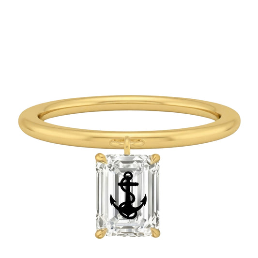 טבעת יהלום מעבדה אמרלד מתנדנד עם חריטת לייזר עוגן - זהב 14 קראט צהוב/לבן/רוז גולד