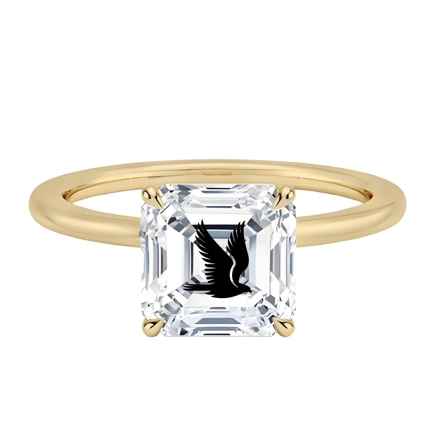 טבעת אבן מוסונייט אשר עם חריטת לייזר נשר - זהב 14 קראט צהוב/לבן/רוז גולד