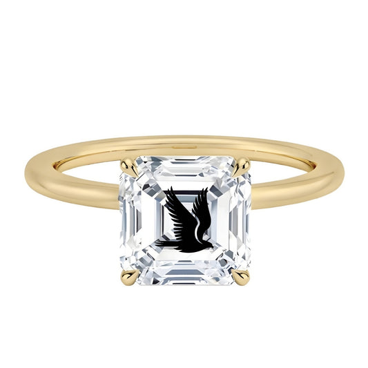 טבעת אבן מוסונייט אשר עם חריטת לייזר נשר - זהב 14 קראט צהוב/לבן/רוז גולד