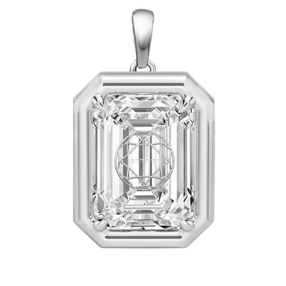 תליון יהלום מעבדה אמרלד עם חריטת לייזר בעיצוב אישי - שיבוץ בזל ציפורני חתול זהב 14 קראט צהוב/לבן/רוז גולד