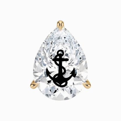 עגיל יהלום מעבדה טיפה עם חריטת לייזר עוגן – זהב 14 קראט לבן/צהוב/רוז גולד – עגיל ייחודי עם מסר מיוחד