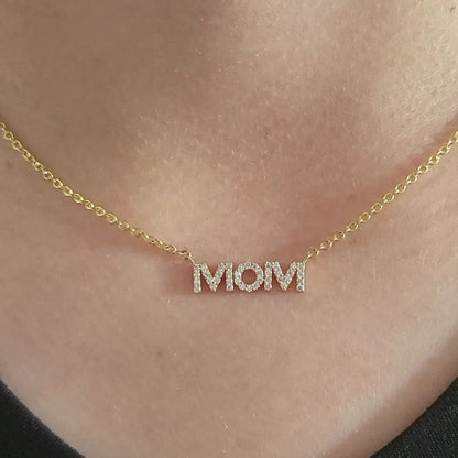 MOM Pendant Necklace Lab Grown Diamonds 14K Yellow/White/Rose Gold